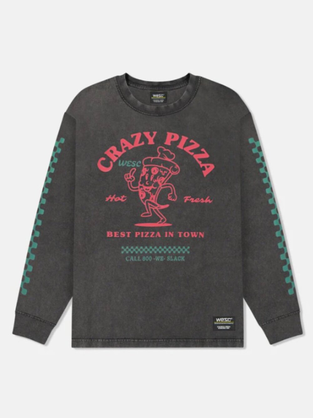 NWT WESC Men S Streetwear Kendrick LS 'Crazy Pizza' Black Long Sleeve Tee Shirt